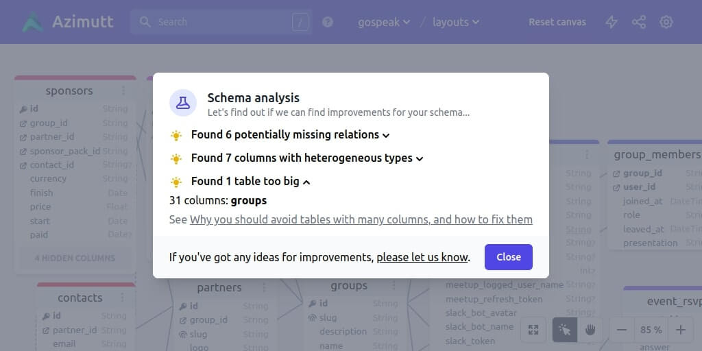 Azimutt analyzer, big tables